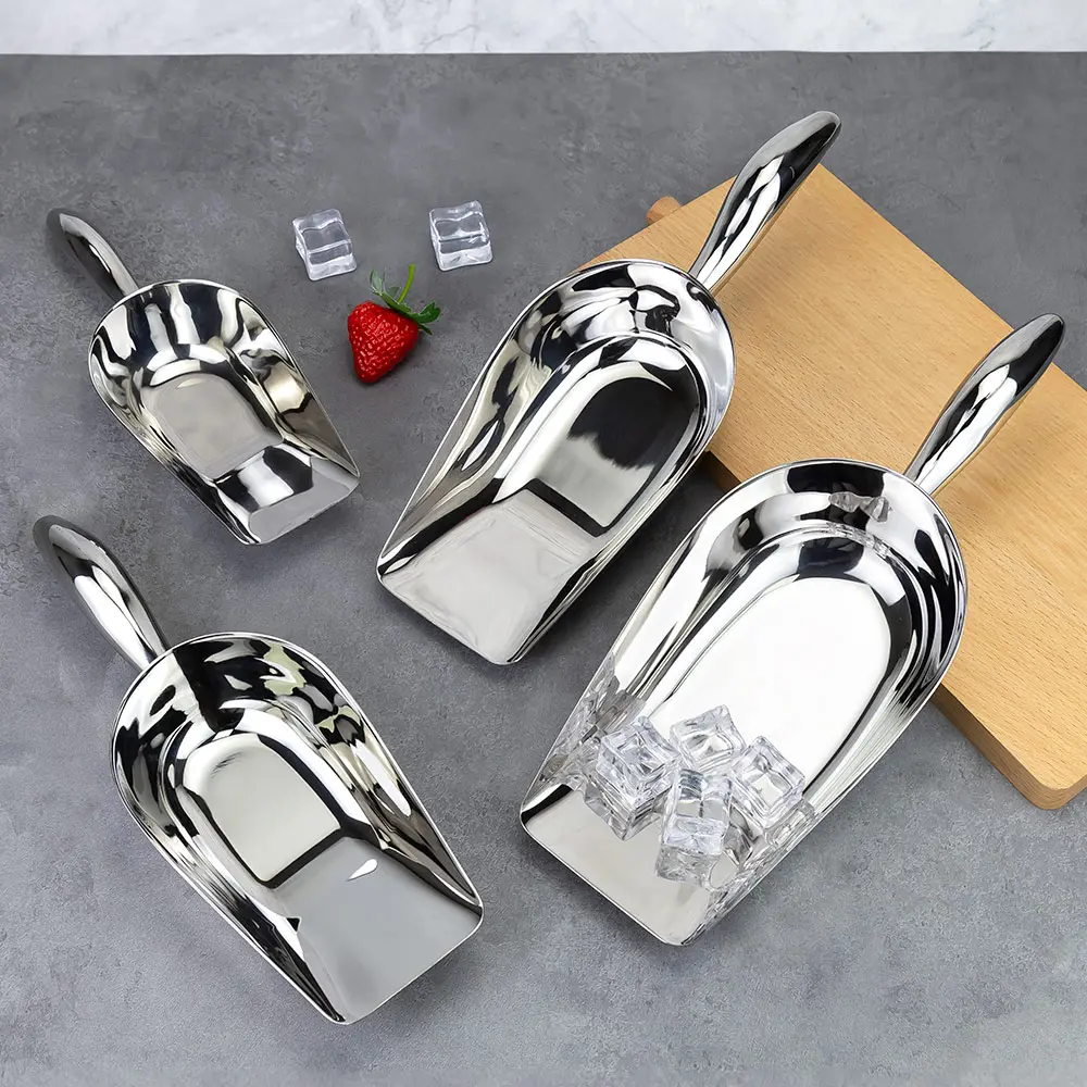 Ergonomic Curved Handle Stainless Steel Ice Cube Scoop