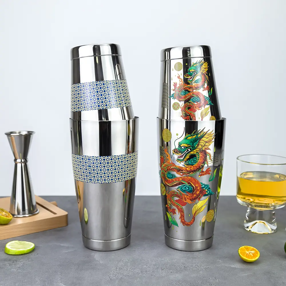 Decal Chinese Loong  Deco Art 850+550ml Weighted Tins Boston Shaker (2)