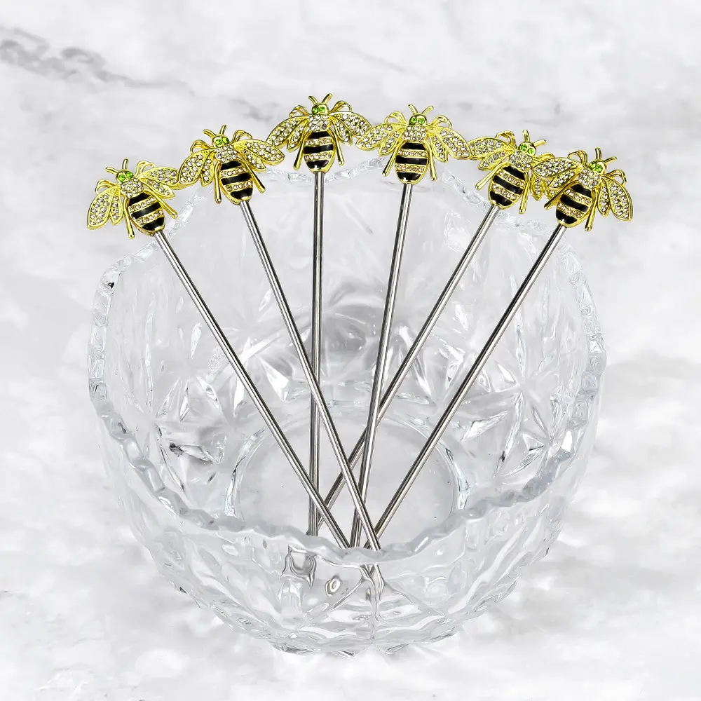 3D Bee Cocktail Picks Stainless Steel 304 Fruit Toothpick Drinks Garnish