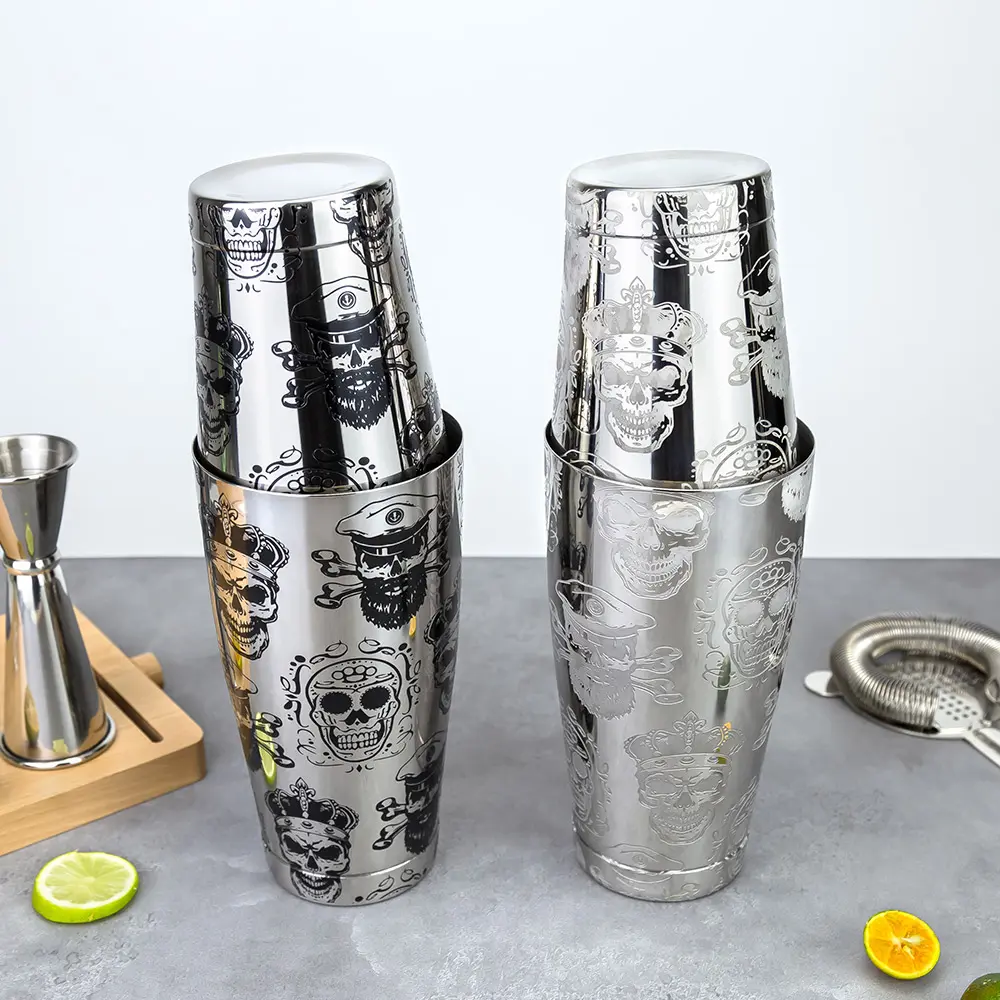 Skull Engraved Pattern 18+28oz Stainless Steel Weighted Tins Boston Shaker