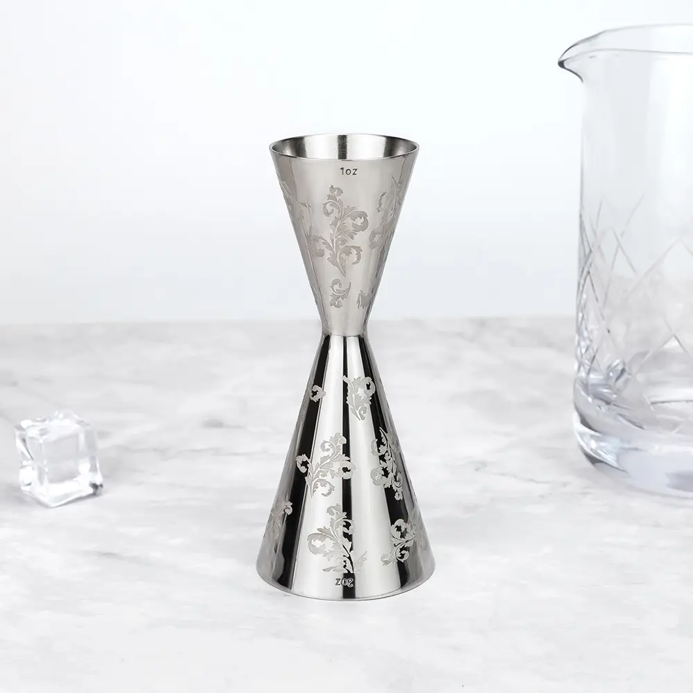 Engraved Seamless Stainless Steel Slim Liquor Measuring Double Jigger
