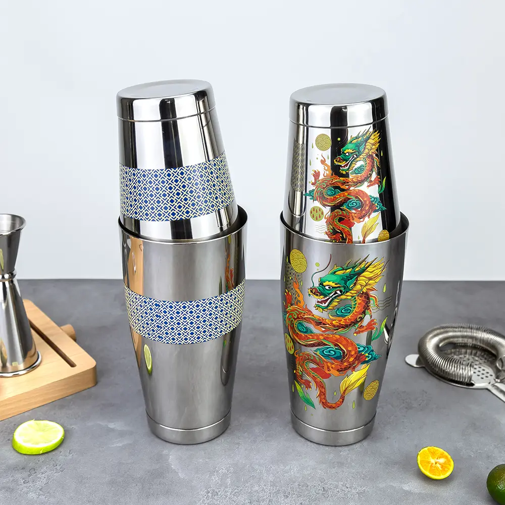 Decal Chinese Loong  Deco Art 850+550ml Weighted Tins Boston Shaker