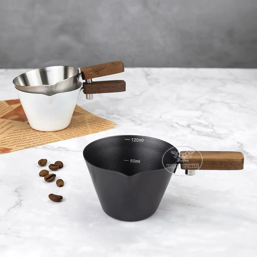 120ml (4oz) Stainless Steel Espresso Shot Glass With Walnut Handle