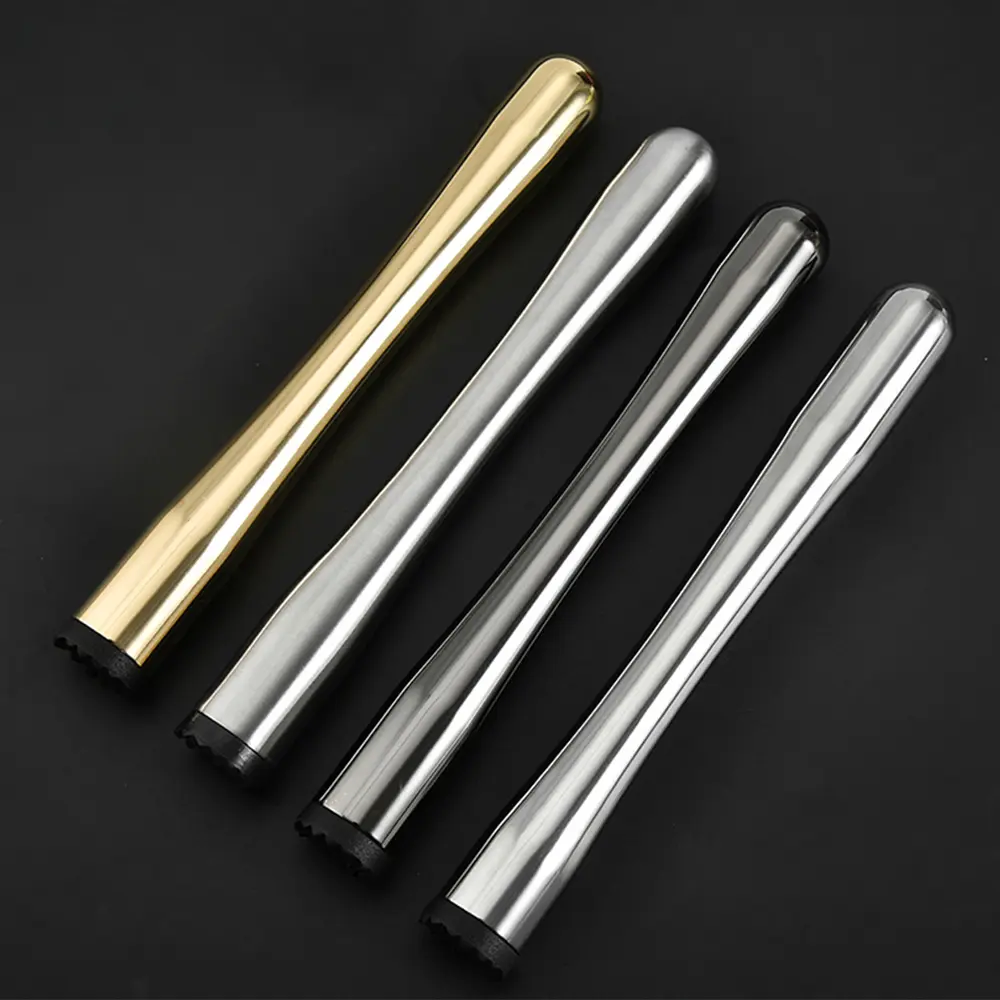 Thin PP Grooved Head Stainless Steel Bar Ice Muddler Fruit Mash Pestle
