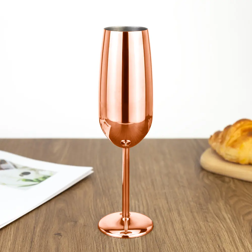 Elegant 260ml Tulip-Shaped Stainless Steel Champagne Flute Sparking Wine Glass