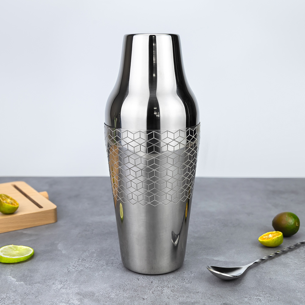 600ml Etching Pattern Stainless Steel 18/8 Hybrid Parisian Cocktail Shaker