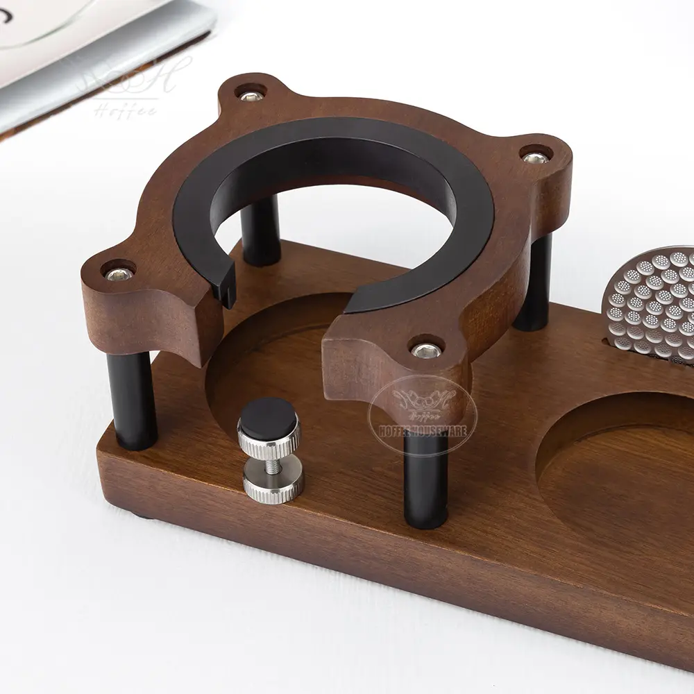 Multi-function 515458mm Sapele Wood Espresso Portafilter Holder Stand with Coffee Tamper Distributor Station (5).jpg