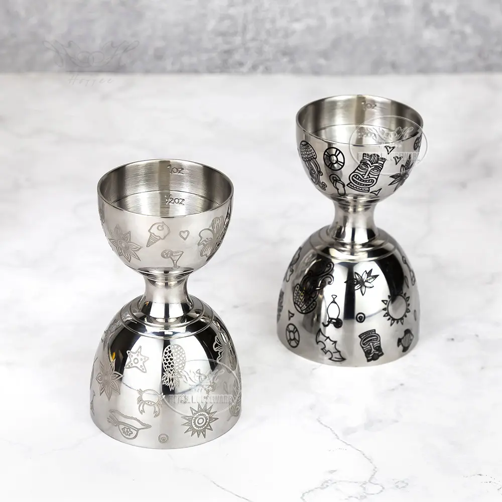 1+2oz Tiki-style Etching Liquor Measuring Bell-shape Cocktail Jigger