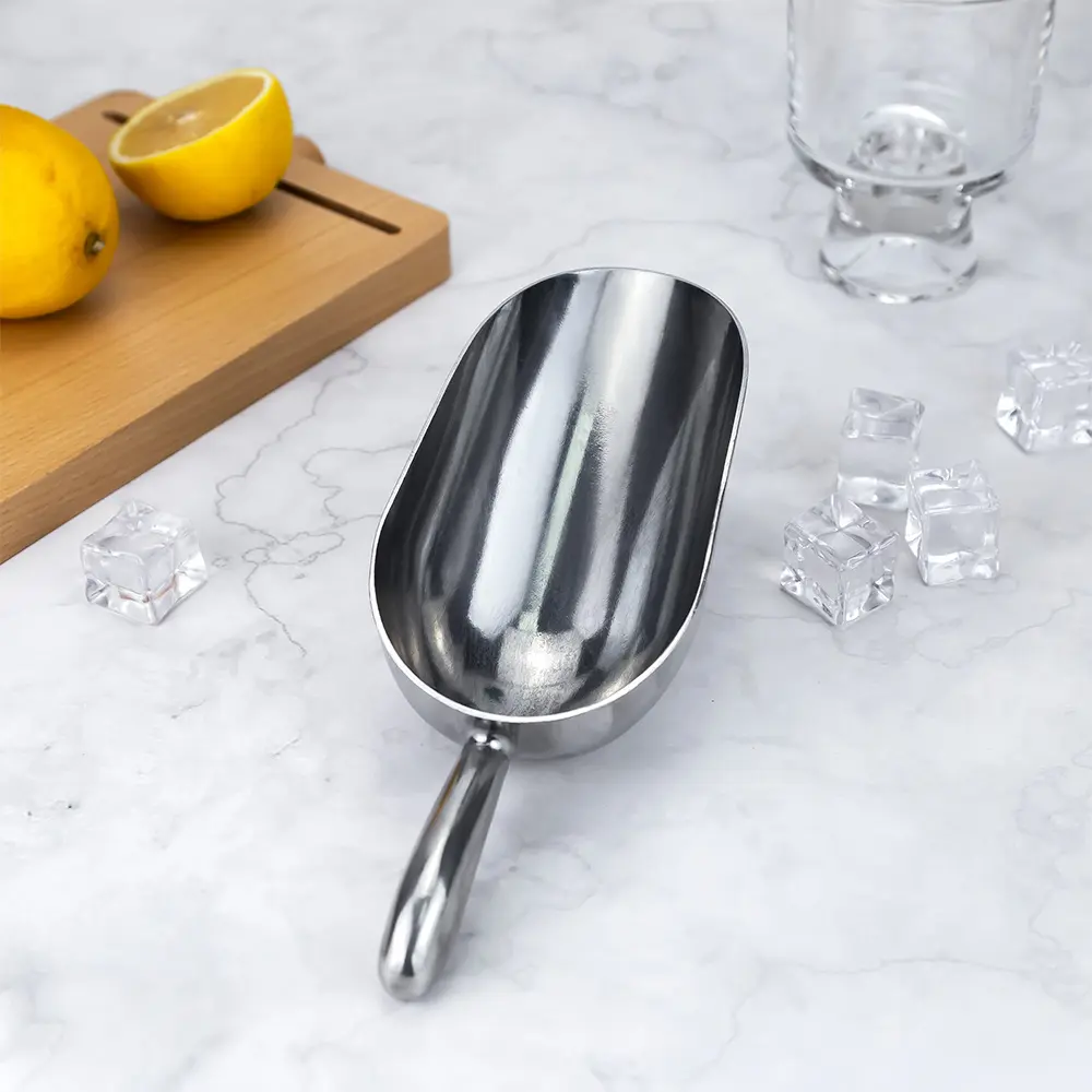 6-85oz Aluminum Round Bottom Bar Ice Cube Scoop (2)