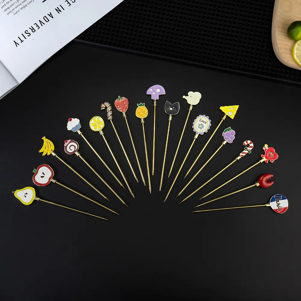 Reusable Customized Logo Cocktail Garnish Stainless Steel Decorative Drinks Toothpick
