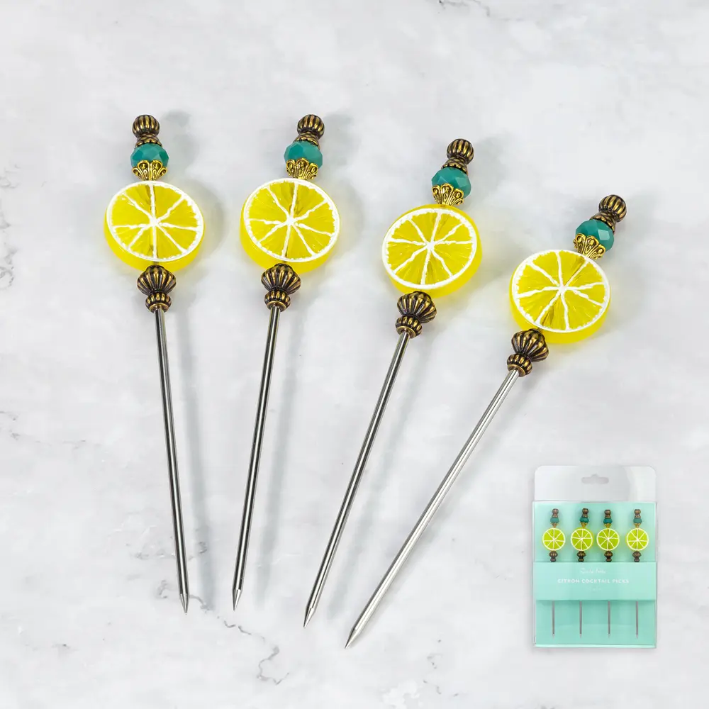 Luxury Handle 3D Lemon Slice Design Cocktail Toothpick Drinks Garnish Fruit Stick