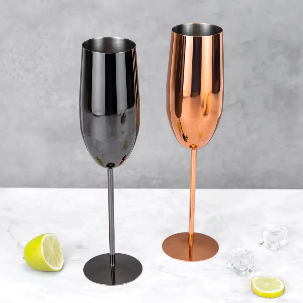 Elegant 250ml Long Stem Shatterproof Stainless Steel Champagne Flute Sparking Wine Glass