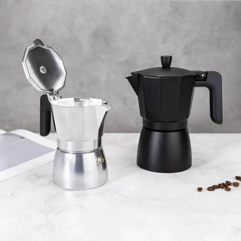 3/6 Cups double valves Aluminum Alloy Stovetop Espresso Mocha Maker