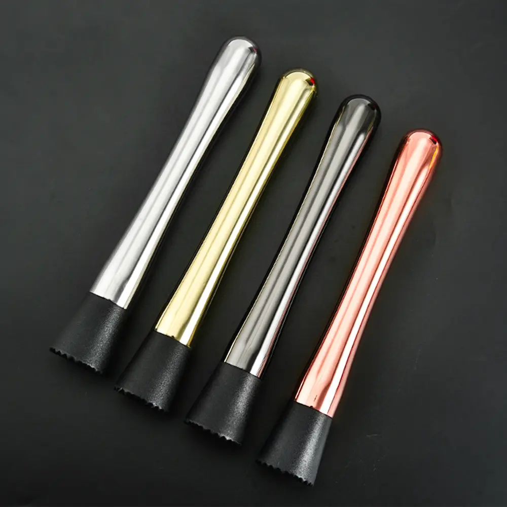 Food Grade Stainless Steel PP Grooved Head Bar Ice Muddler Fruit Crusher