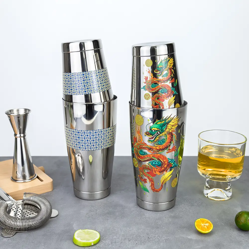 Decal Chinese Loong / Deco Art 850+550ml Weighted Tins Boston Shaker