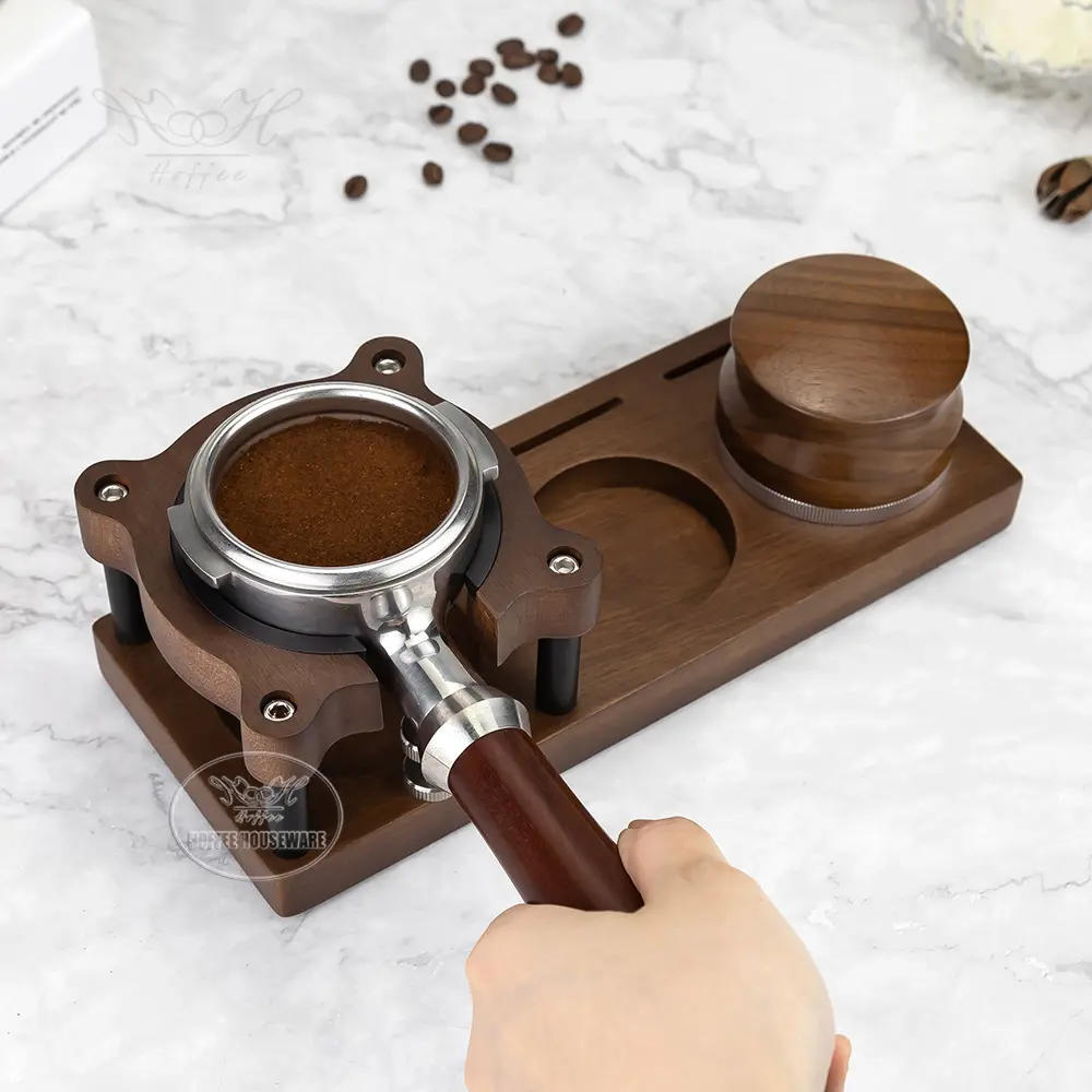 Multi-function 515458mm Sapele Wood Espresso Portafilter Holder Stand with Coffee Tamper Distributor Station (3).jpg