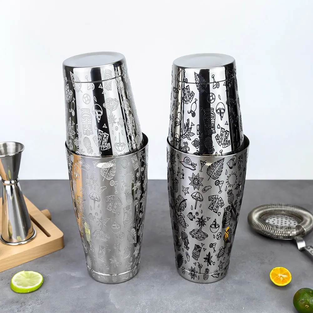 Hawaii Tiki Style Etching Pattern 18oz+28oz Beverage Mixing Boston Shaker Tins